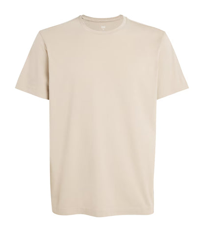 The Paige Natural Beige Cotton Sorden Crew Neck T-Shirt features short sleeves and a classic silhouette with no logos or patterns, offering a simple, minimalist look. Displayed against a white background. , available at Richard Gelding Mayfair