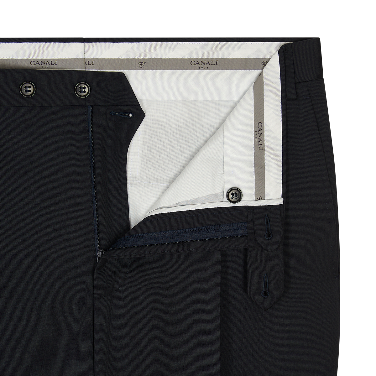 Navy Pleated 130s Wool Trousers