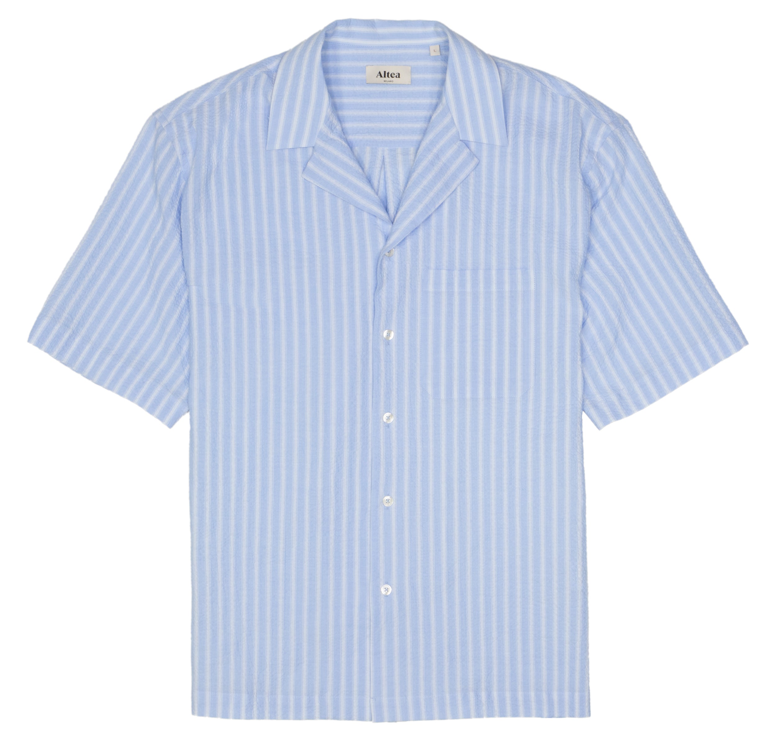 Baby Blue Cotton Seersucker Cuban Shirt