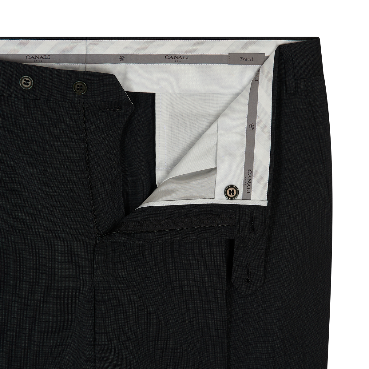 Black End On End Travel Wool Single Pleat Trousers