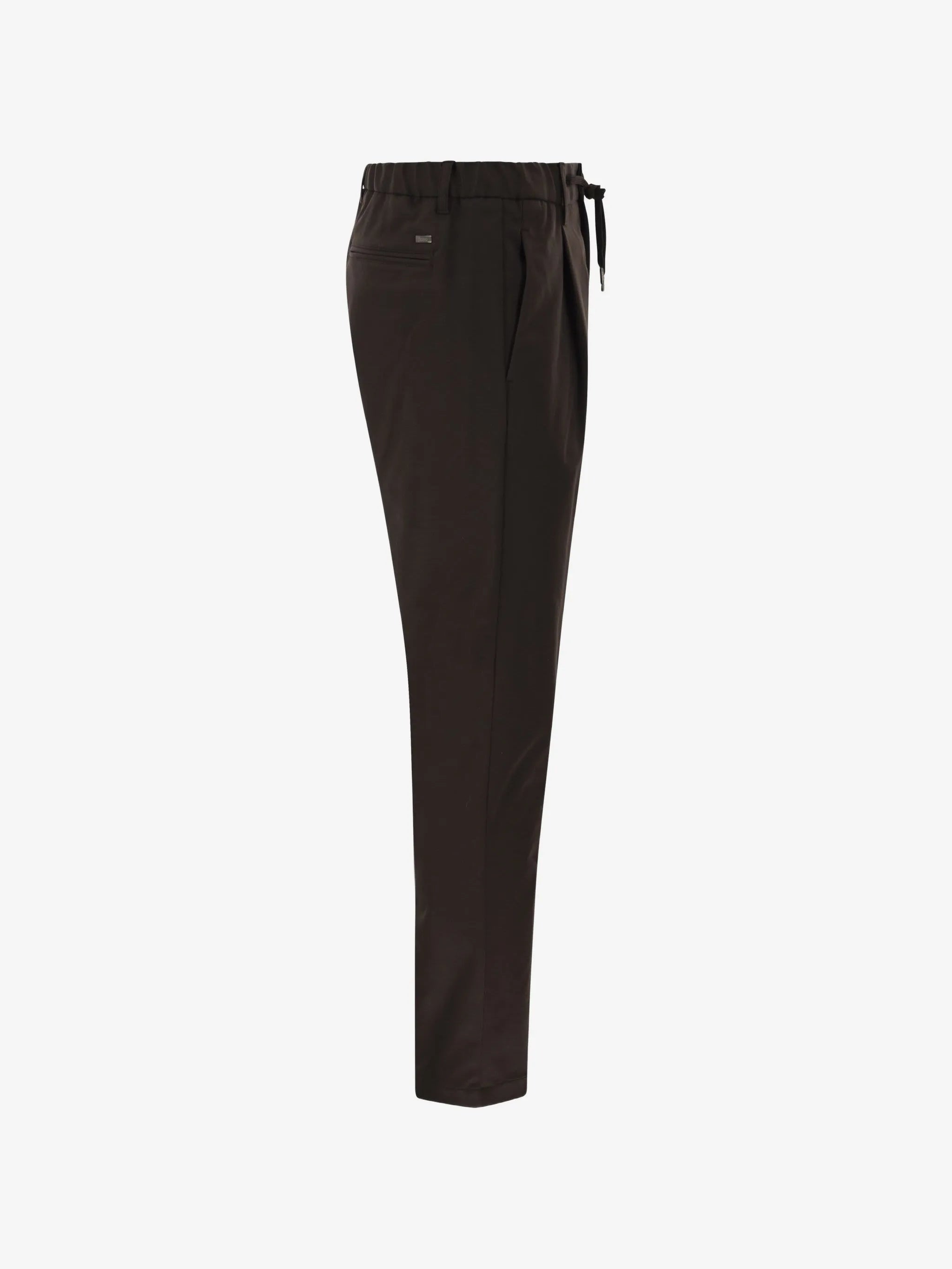 Brown Cotton-effect Stretch Fabric with Drawstring Waist