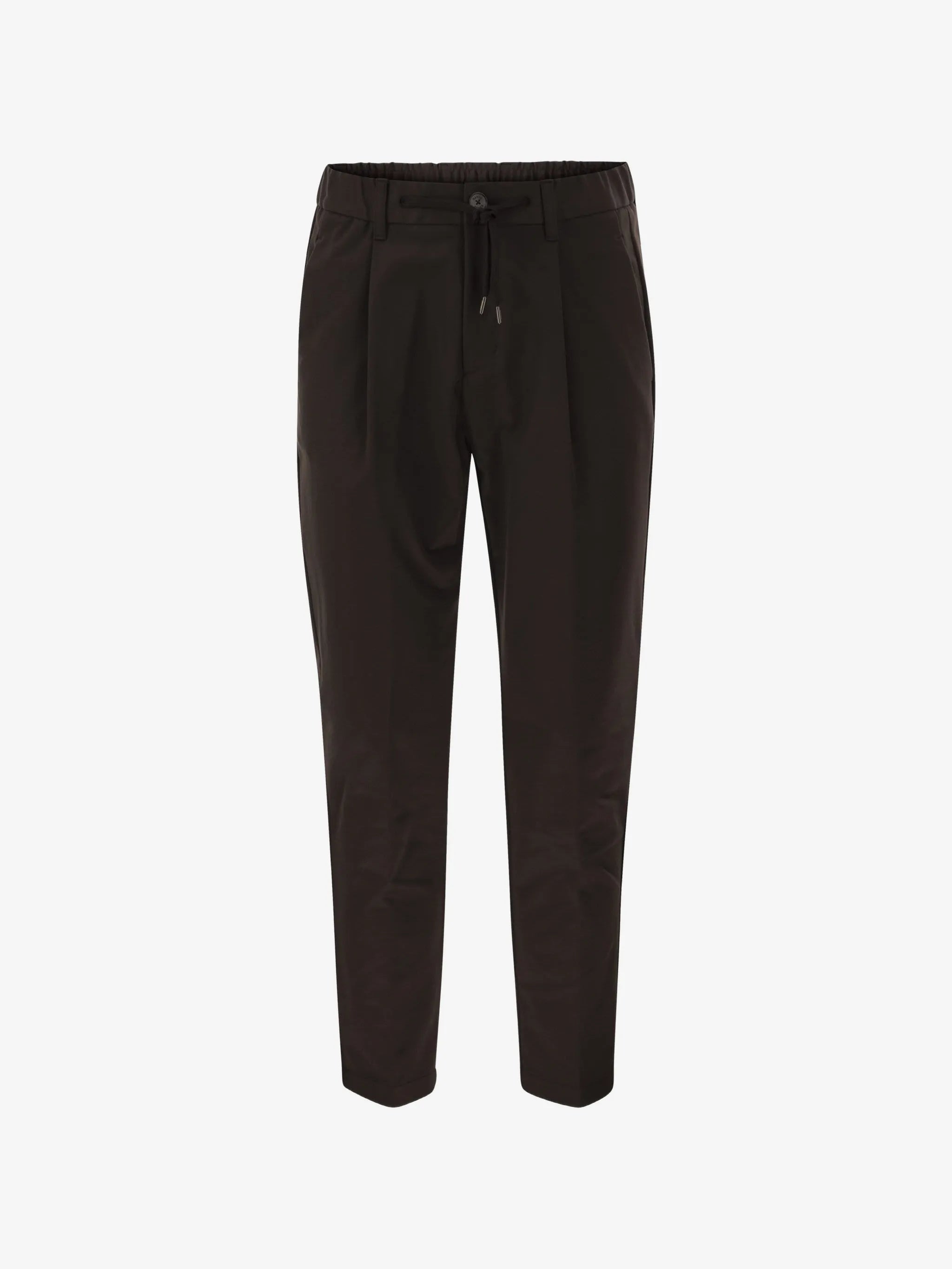 Brown Cotton-effect Stretch Fabric with Drawstring Waist
