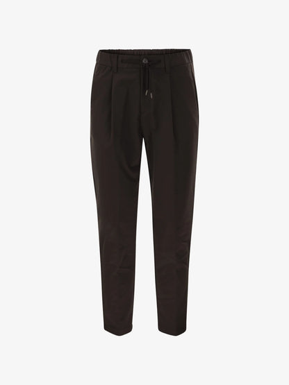 Brown Cotton-effect Stretch Fabric with Drawstring Waist