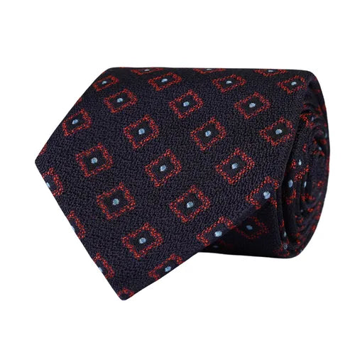 Navy Patterned tie in Jacquard Woven Silk