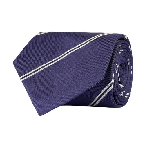 Navy Striped tie in jacquard woven silk