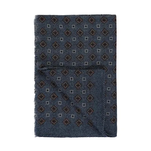 Blue Wool scarf with medallion pattern Print