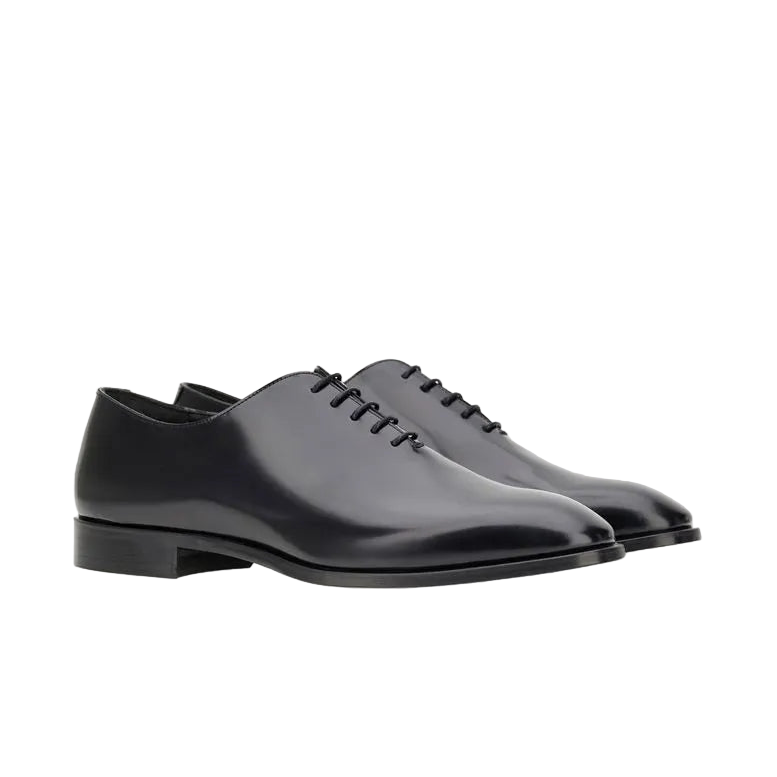 Black Calf Leather Wholecut Oxford Shoes