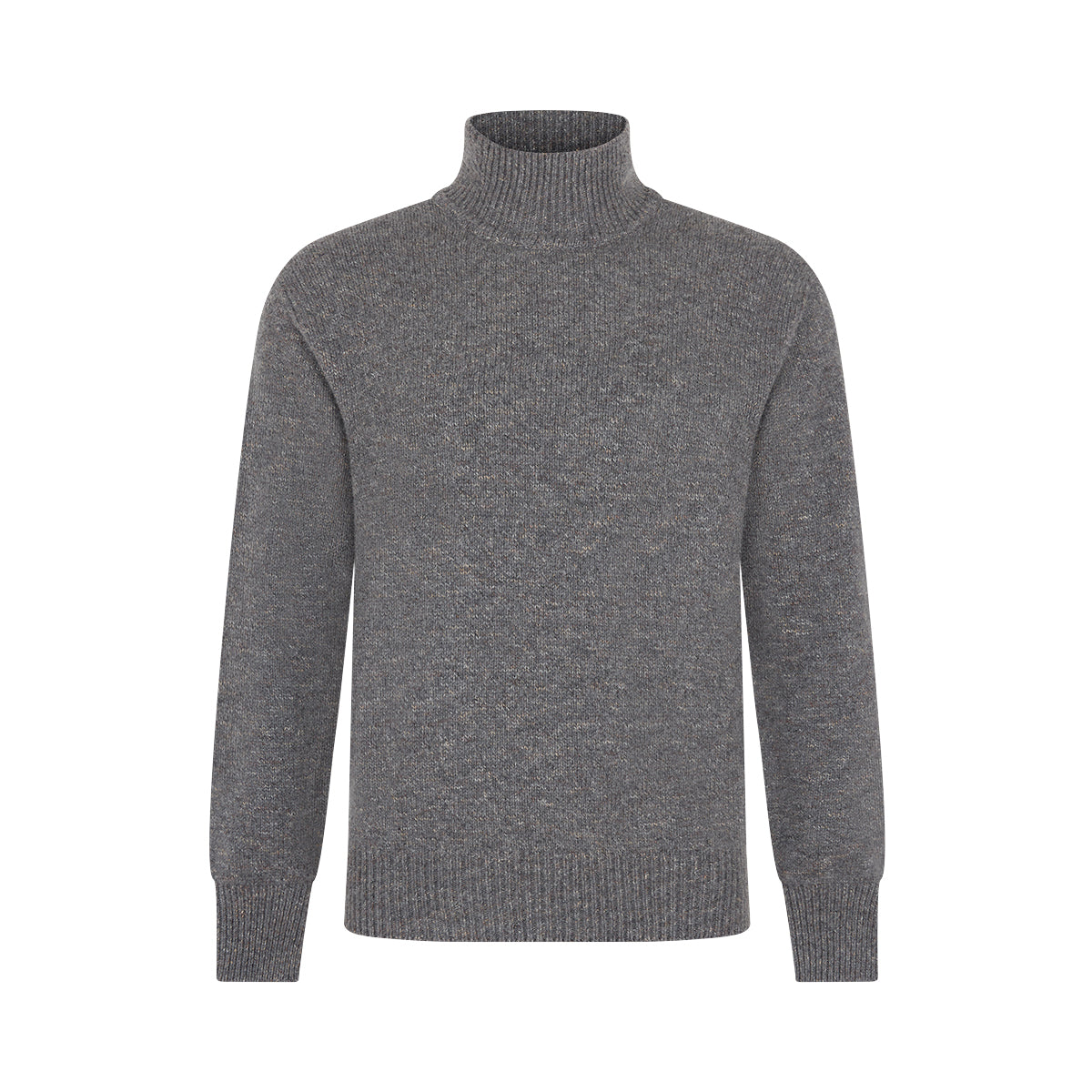 Mid Grey Virgin Wool Cashmere Open Polo Neck