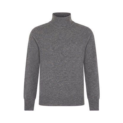 Mid Grey Virgin Wool Cashmere Open Polo Neck
