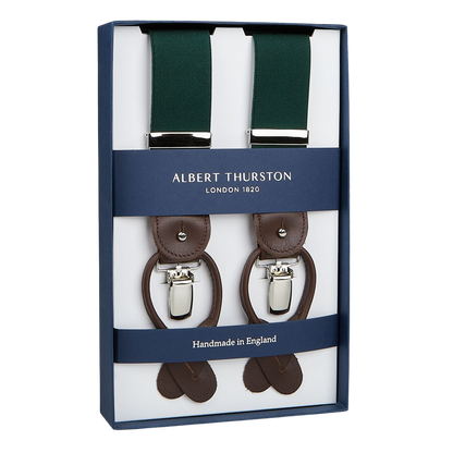 Albert Thurston Green Nylon Elastic 35mm braces in a presentation box.