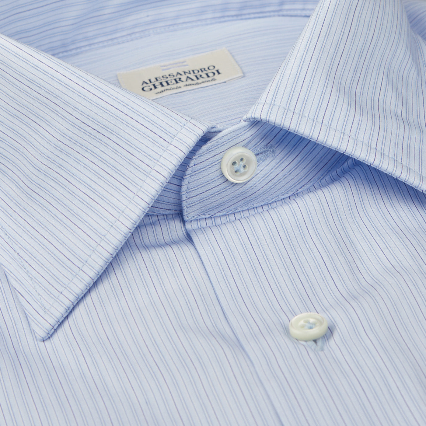 An exquisite Blue Fancy Striped Cotton Single Cuff Shirt, perfect for formal occasions or elegant gatherings, by Alessandro Gherardi.