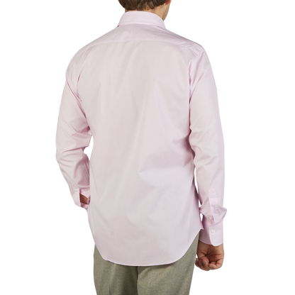 A high-quality Pink Fine Cotton Single Cuff Shirt by Alessandro Gherardi with handmade buttonholes.