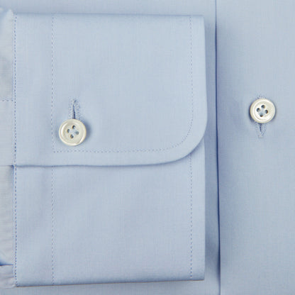 A Sky Blue Fine Cotton Single Cuff Shirt by Alessandro Gherardi, a high-quality men's business shirt in a vibrant blue, featuring buttons on the cuffs.