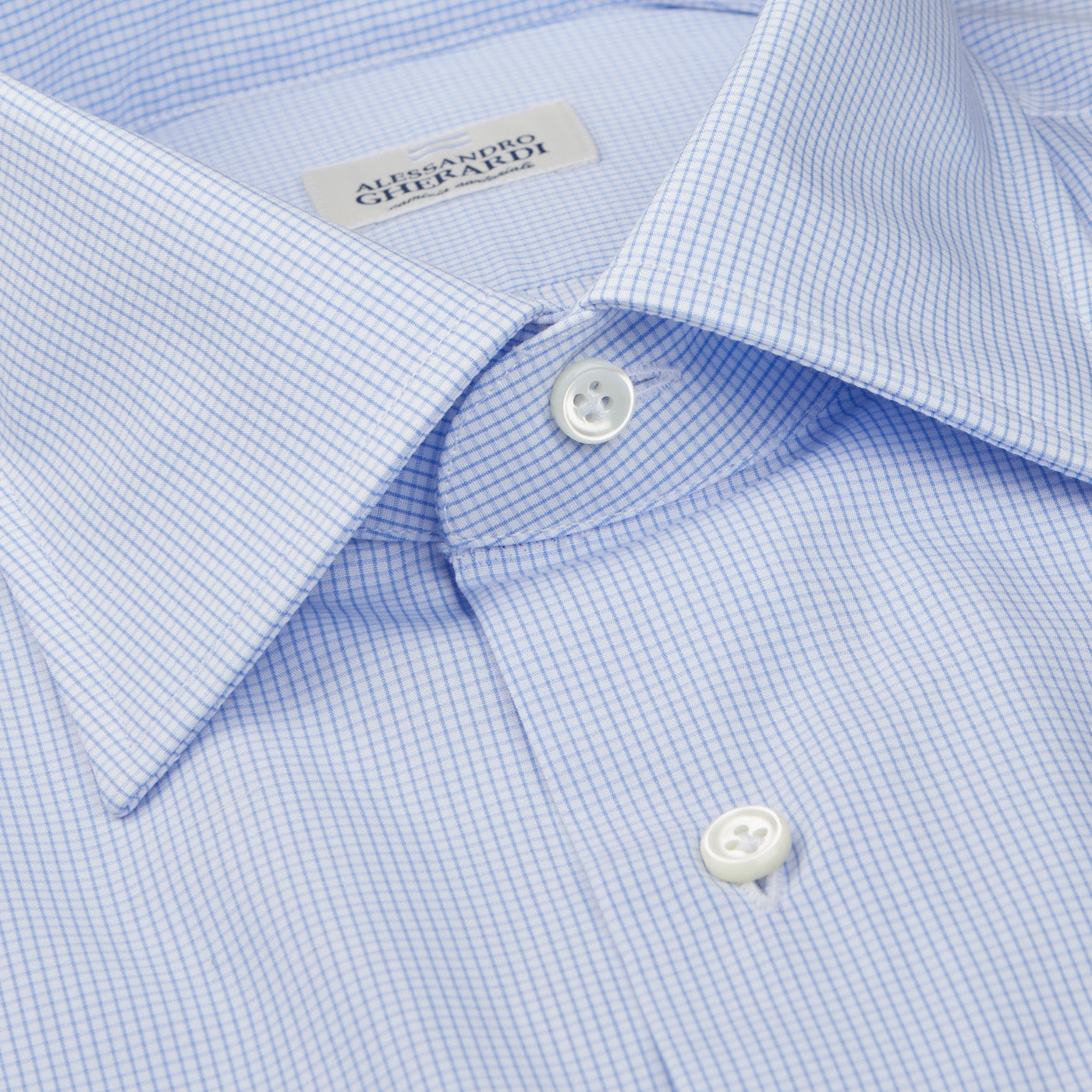 A high-quality Alessandro Gherardi Sky Blue Grid Check Cotton Single Cuff Shirt.