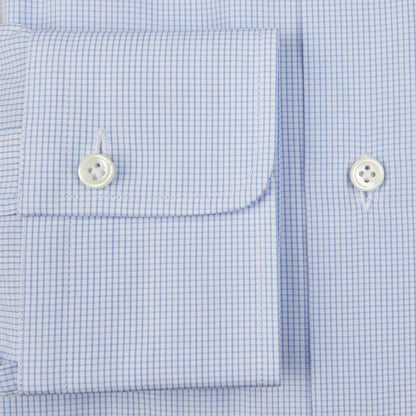 A high-quality Sky Blue Grid Check Cotton Single Cuff Shirt by Alessandro Gherardi.