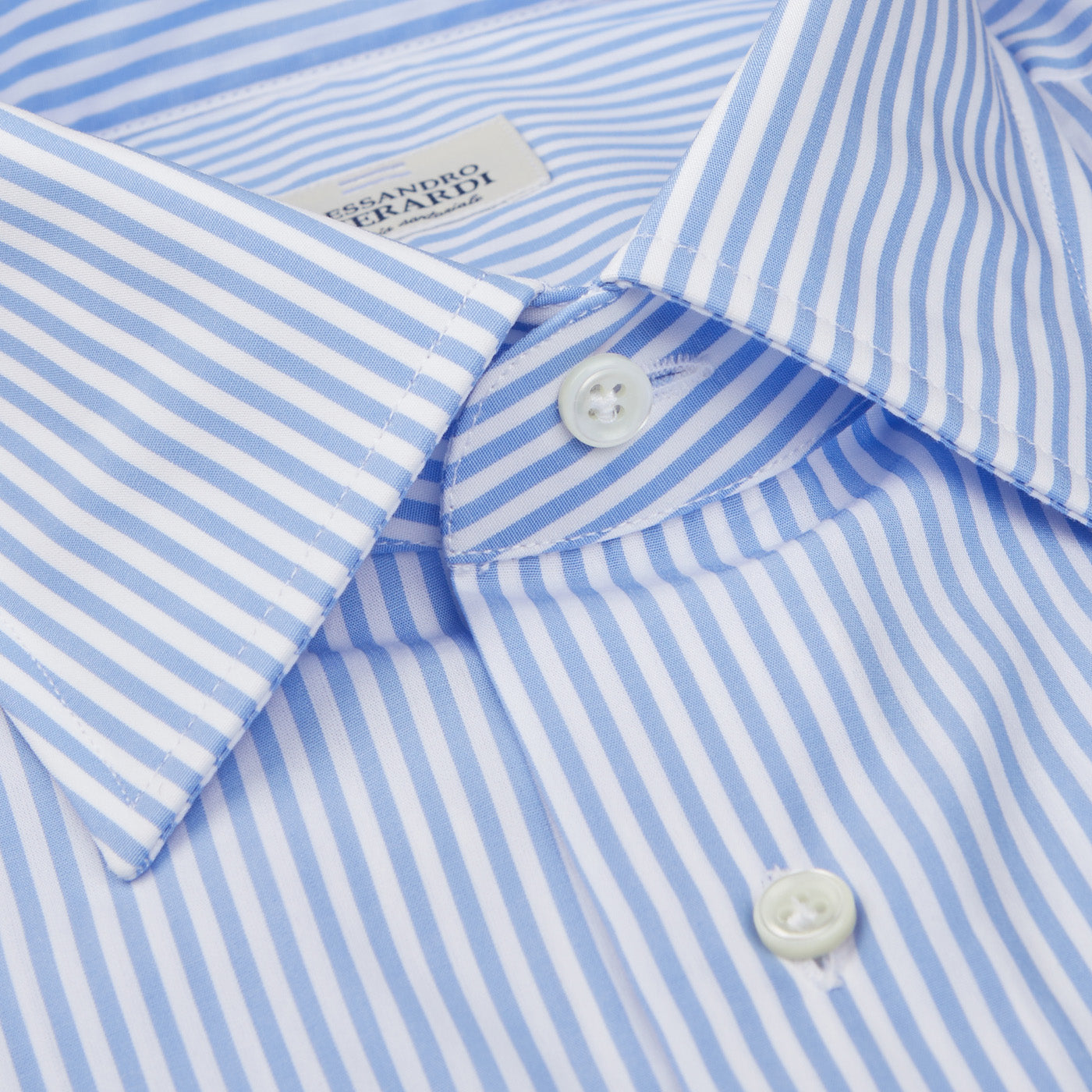 An Alessandro Gherardi Sky Blue Striped Cotton Single Cuff Shirt.