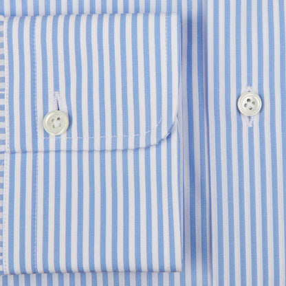 A high-quality Alessandro Gherardi sky blue striped cotton single cuff shirt.