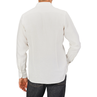 Ecru White Linen Cut-Away Signature Shirt