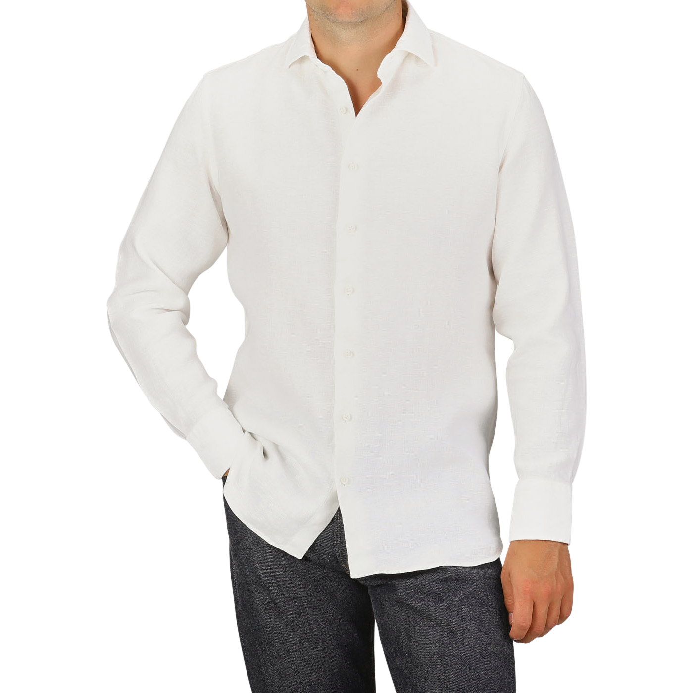 Ecru White Linen Cut-Away Signature Shirt