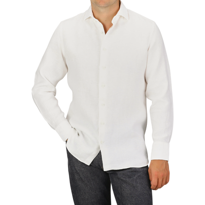 Ecru White Linen Cut-Away Signature Shirt
