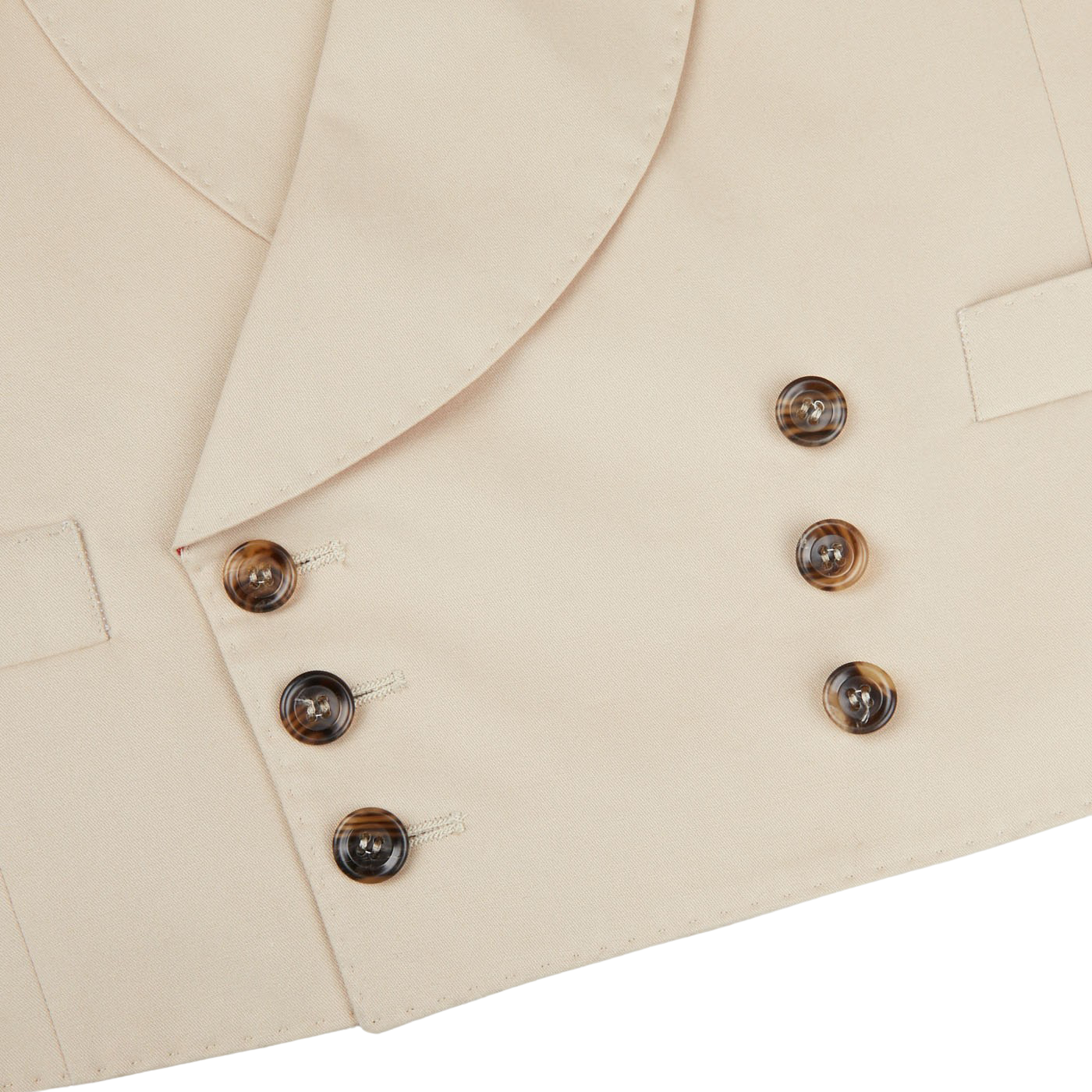 An Alexander Kraft Monte Carlo Light Beige Cotton Twill DB Waistcoat with buttons on the front.