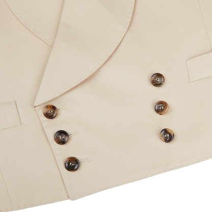 An Alexander Kraft Monte Carlo Light Beige Cotton Twill DB Waistcoat with buttons on the front.