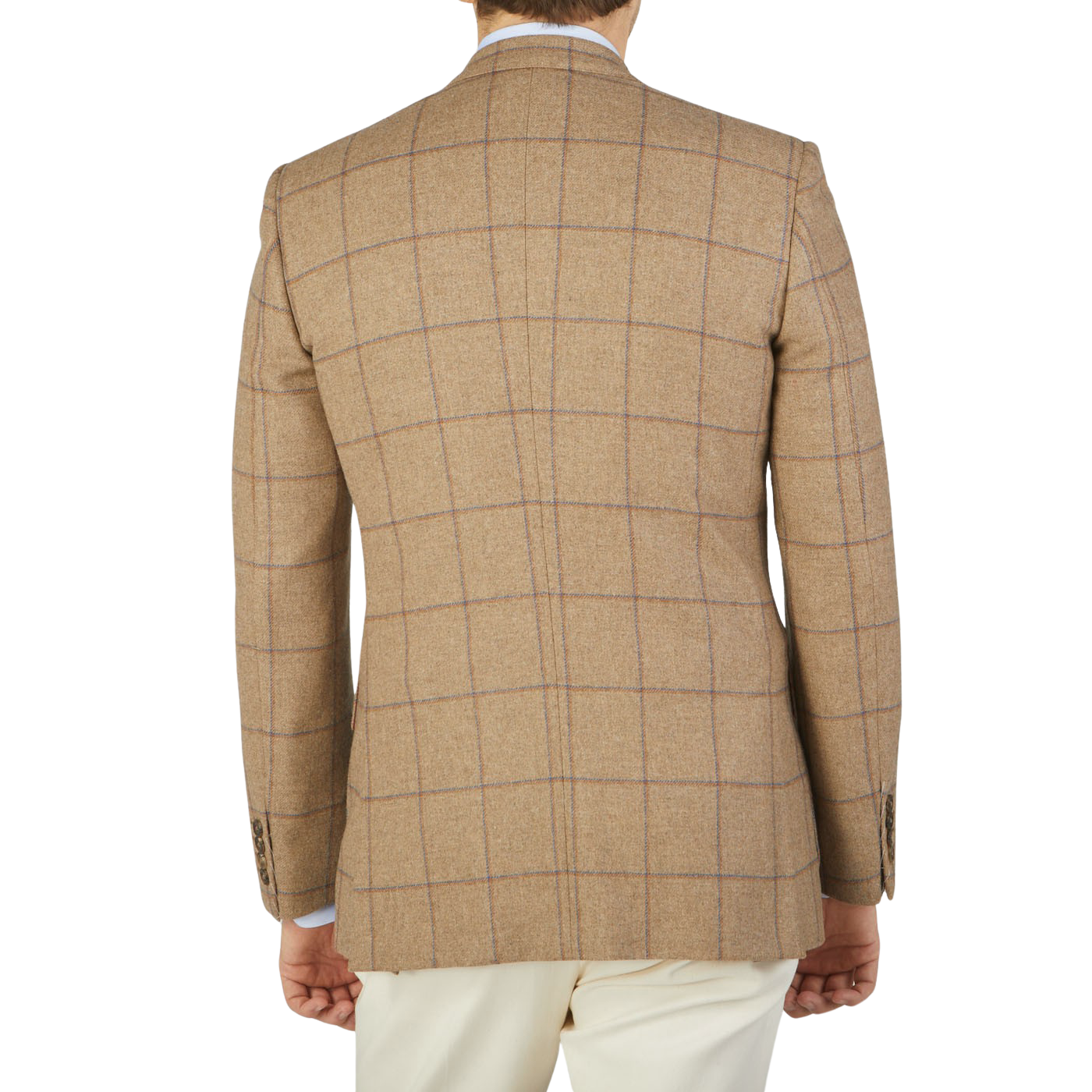 The back view of a man wearing the stylish Alexander Kraft Monte Carlo Caramel Estate Wool Tweed Provence Jacket.