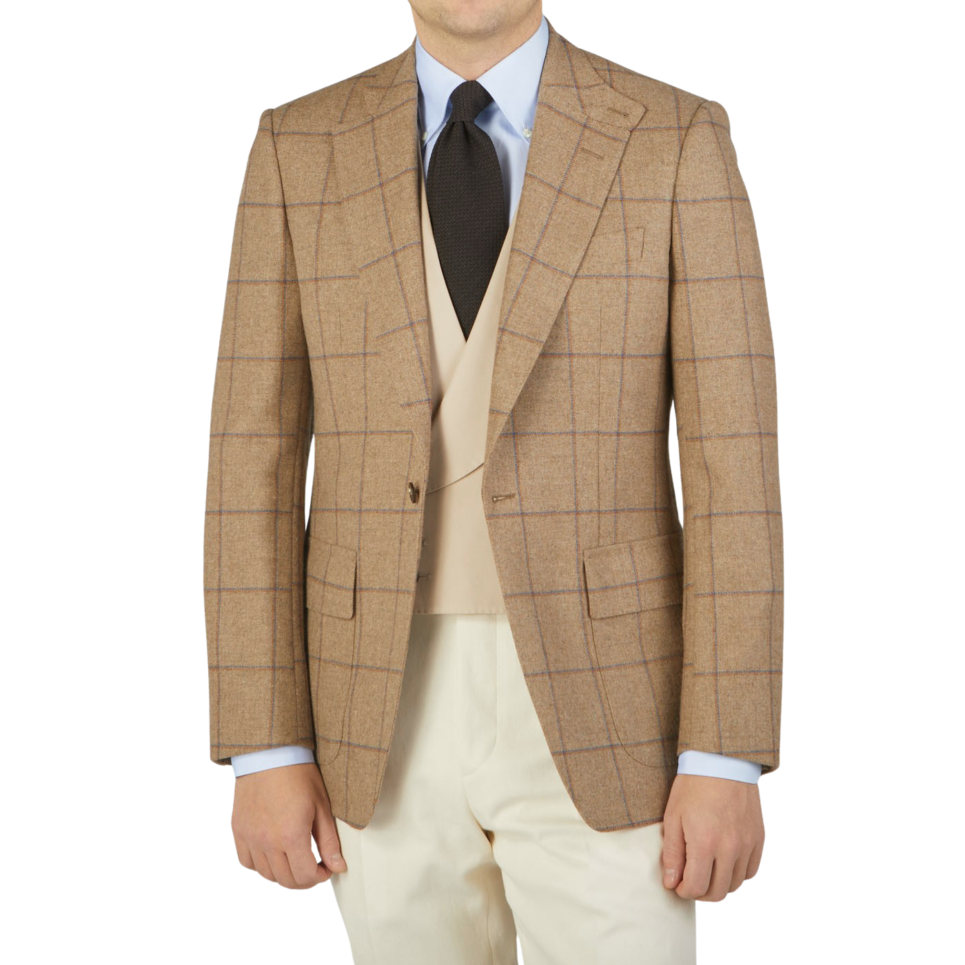 A man wearing an Alexander Kraft Monte Carlo Caramel Estate Wool Tweed Provence Jacket.