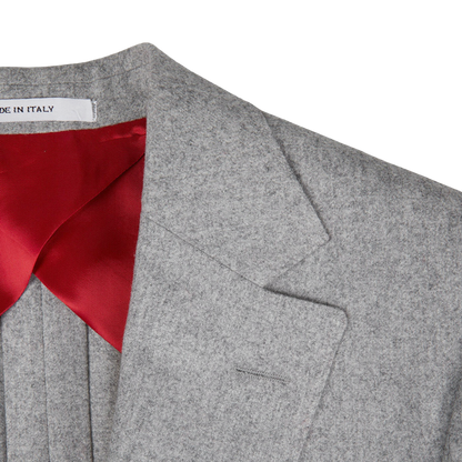 An Alexander Kraft Monte Carlo Light Grey VBC Wool Flannel Signature Jacket with a red collar, made in Italy.