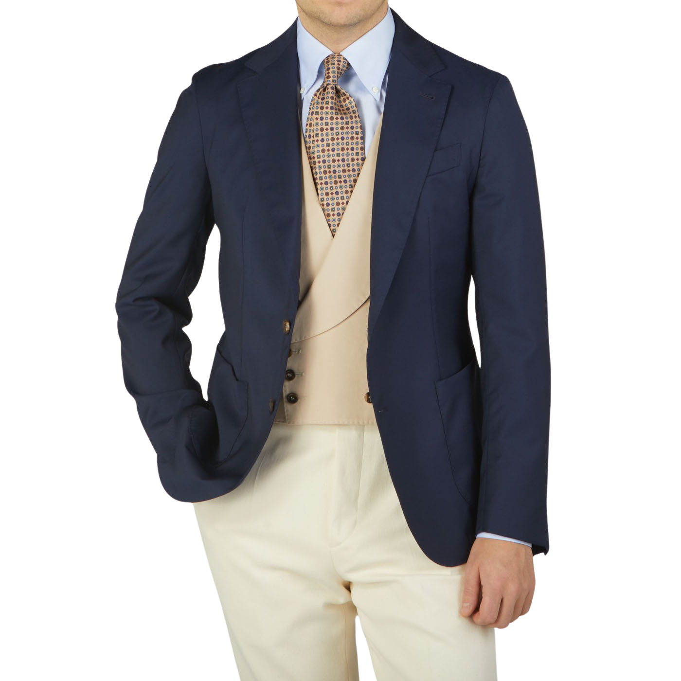 Alexander Kraft is posing in a Navy Blue Loro Piana Wool Unstructured PPJ Jacket by Alexander Kraft Monte Carlo.