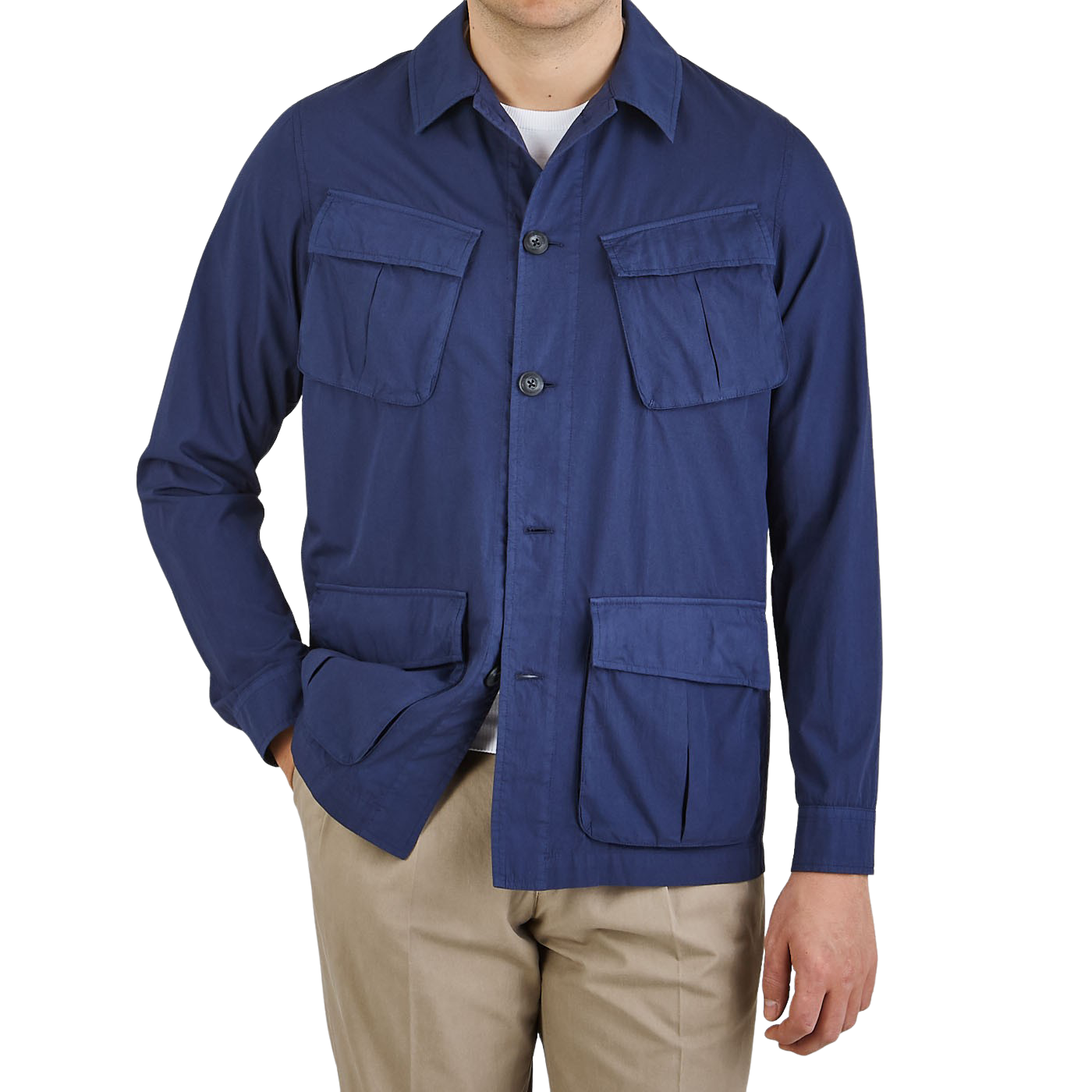 Altea Blue Cotton Poplin Field Jacket Front