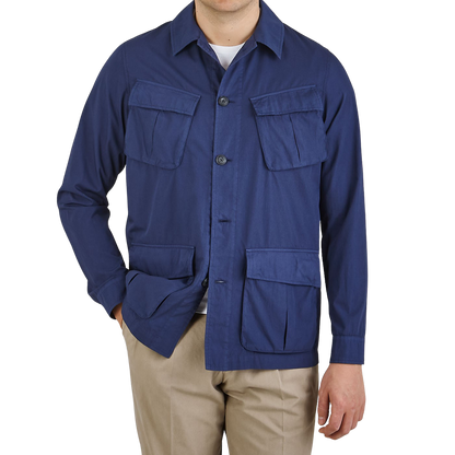 Altea Blue Cotton Poplin Field Jacket Front