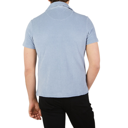Altea Blue Organic Towelling Cotton Capri Collar Shirt Back