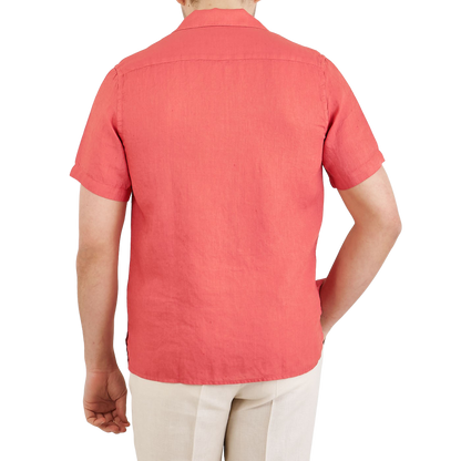 Altea Coral Red Linen Short Sleeve Shirt Back