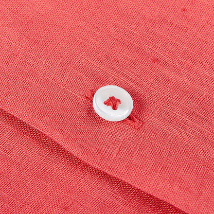 Altea Coral Red Linen Short Sleeve Shirt Button