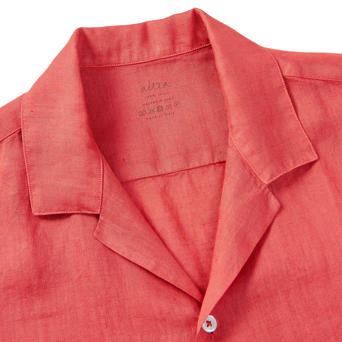 Altea Coral Red Linen Short Sleeve Shirt Collar