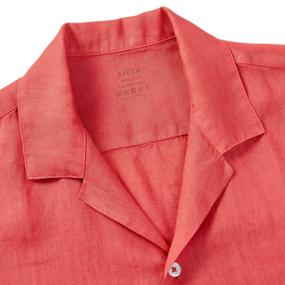 Altea Coral Red Linen Short Sleeve Shirt Collar
