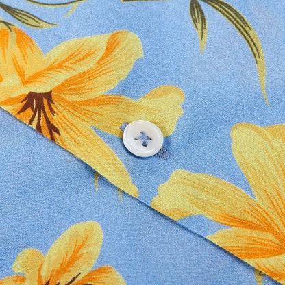 Altea Light Blue Printed Cotton Short Sleeve Shirt Button
