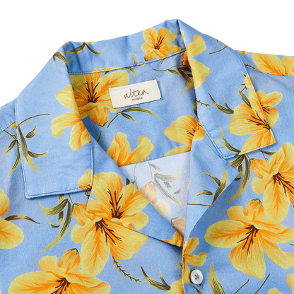 Altea Light Blue Printed Cotton Short Sleeve Shirt Collar