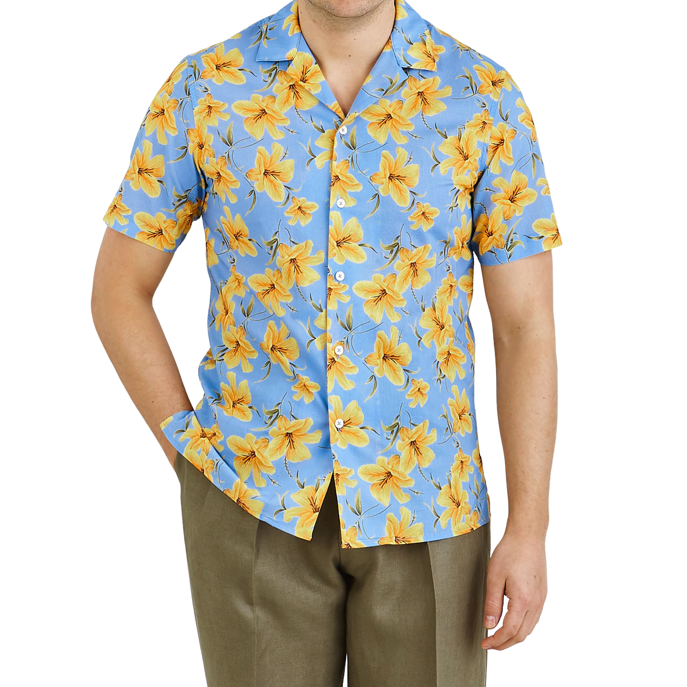 Altea Light Blue Printed Cotton Short Sleeve Shirt Front