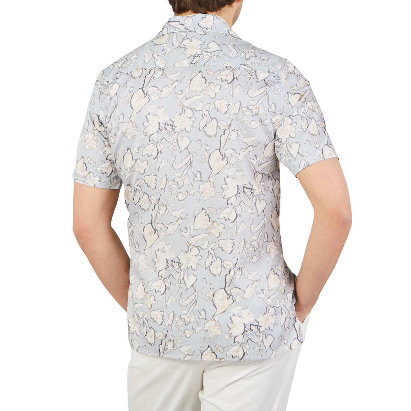 Altea Light Grey Flower Printed Cotton Shirt Back