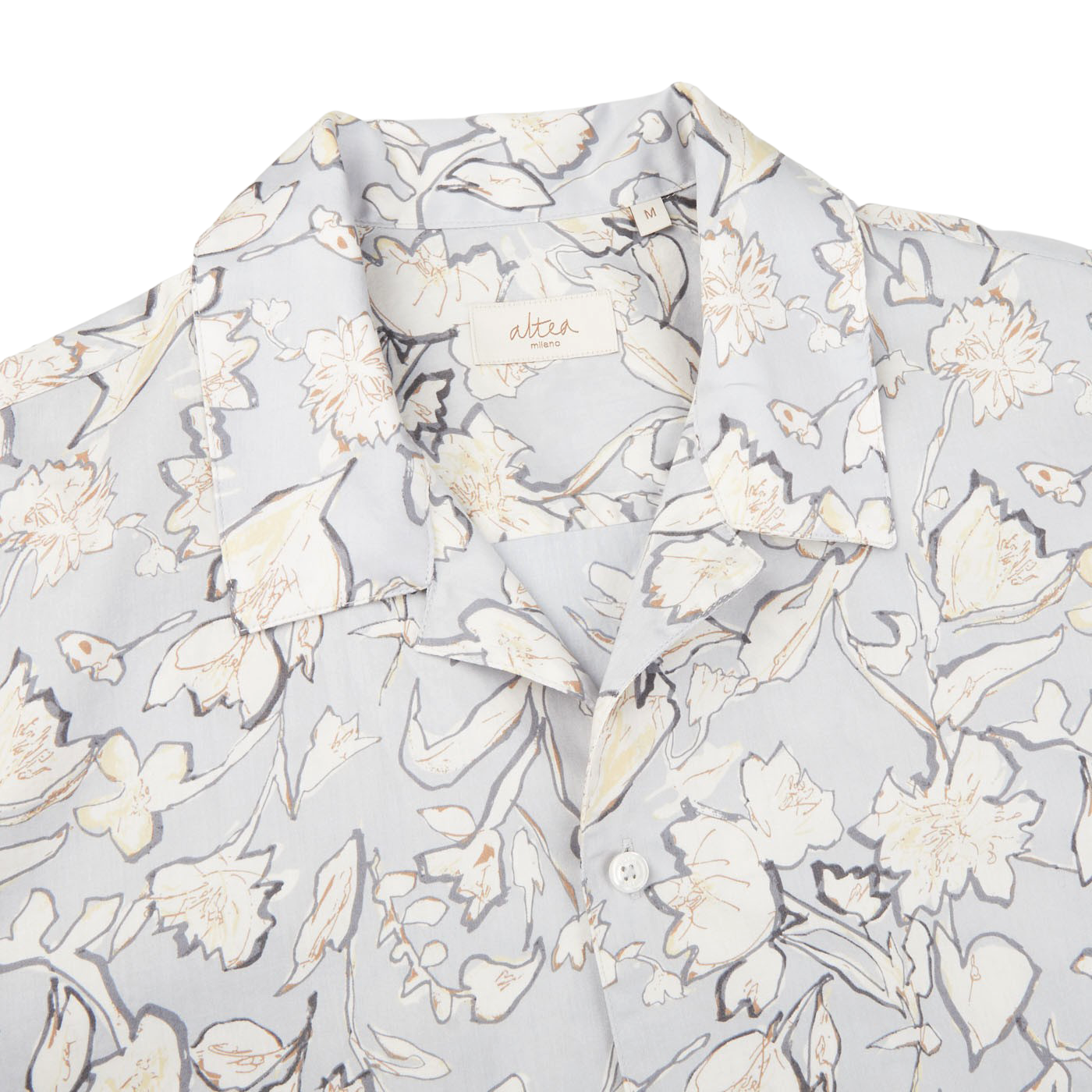 Altea Light Grey Flower Printed Cotton Shirt Collar