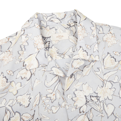 Altea Light Grey Flower Printed Cotton Shirt Collar