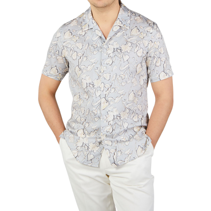 Altea Light Grey Flower Printed Cotton Shirt Front