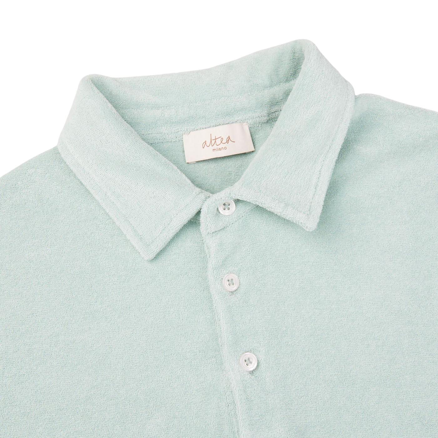 Altea Mint Green Organic Towelling Cotton Polo Shirt Collar