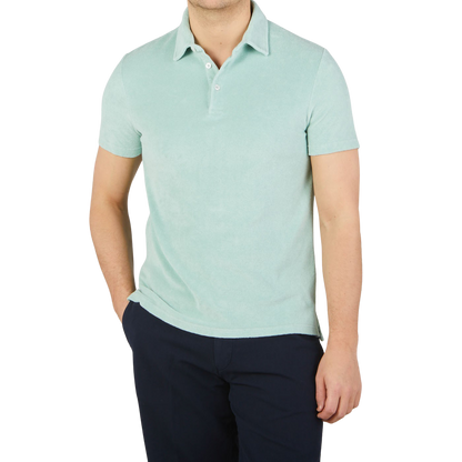 Altea Mint Green Organic Towelling Cotton Polo Shirt Front