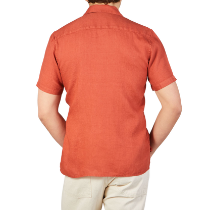 Altea Muted Orange Linen Short Sleeve Shirt Back