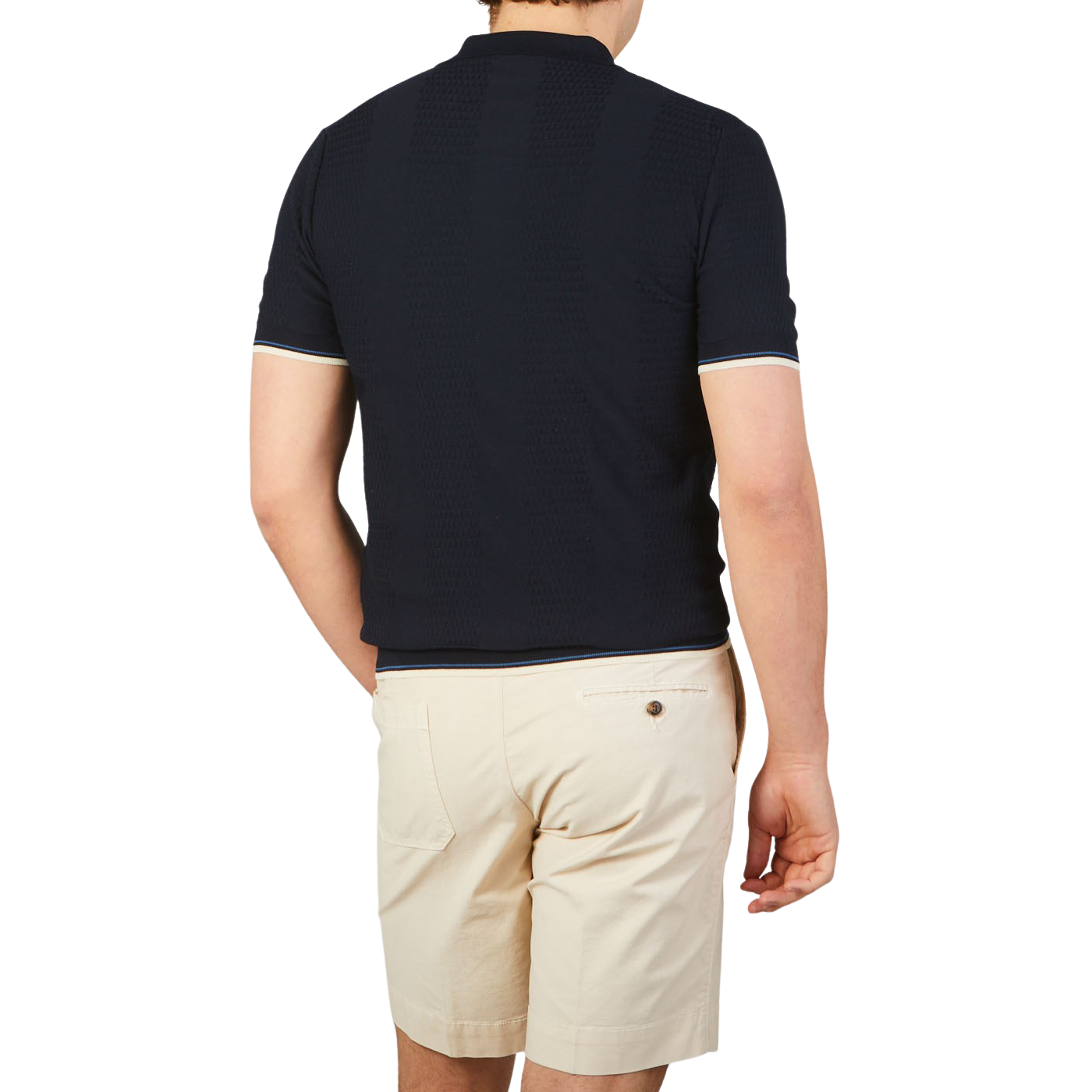 Altea Navy Blue Cotton Tipped Polo Shirt Back