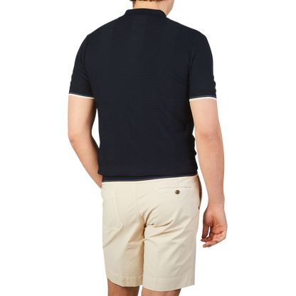 Altea Navy Blue Cotton Tipped Polo Shirt Back