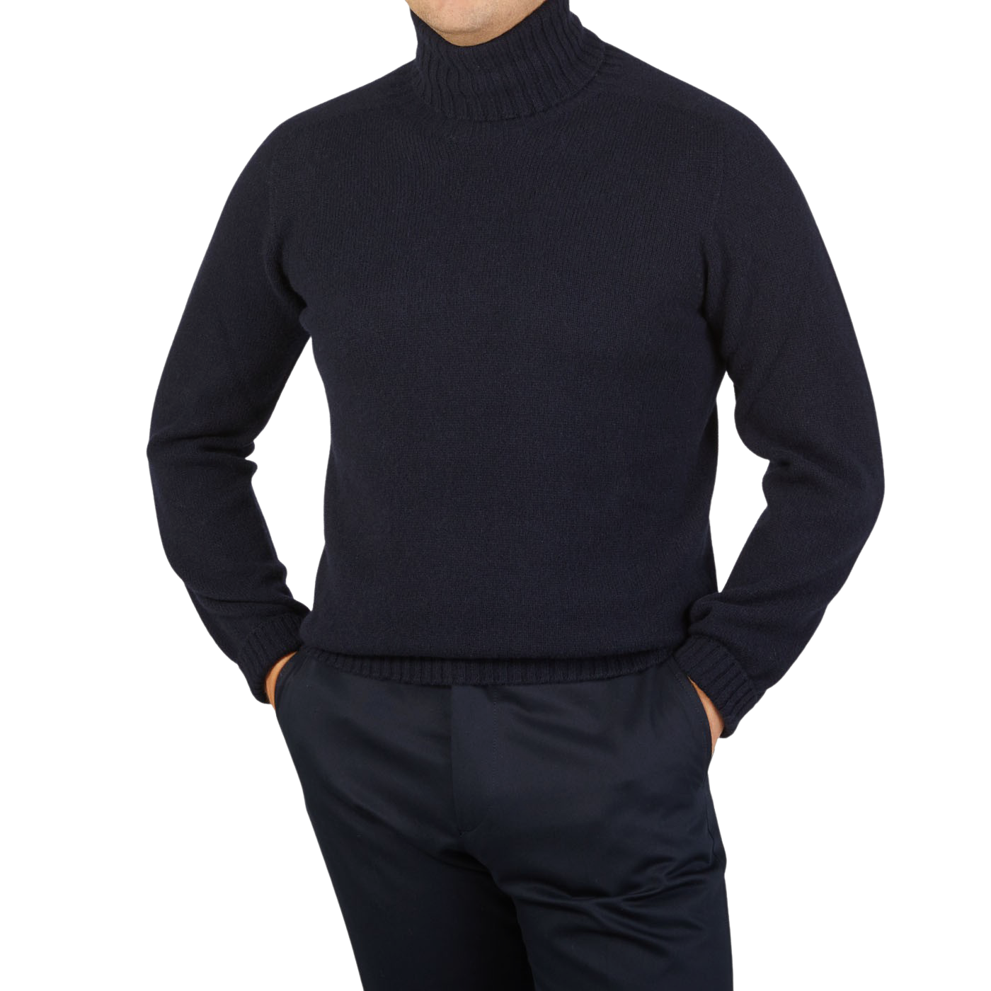 Altea Navy Blue Wool Cashmere Rollneck Front